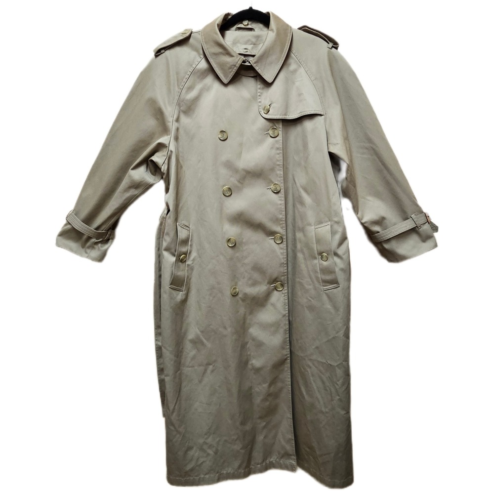 Women's Tan Double Breasted Belted Trench Coat Size 12 *Missing Removable Liner*